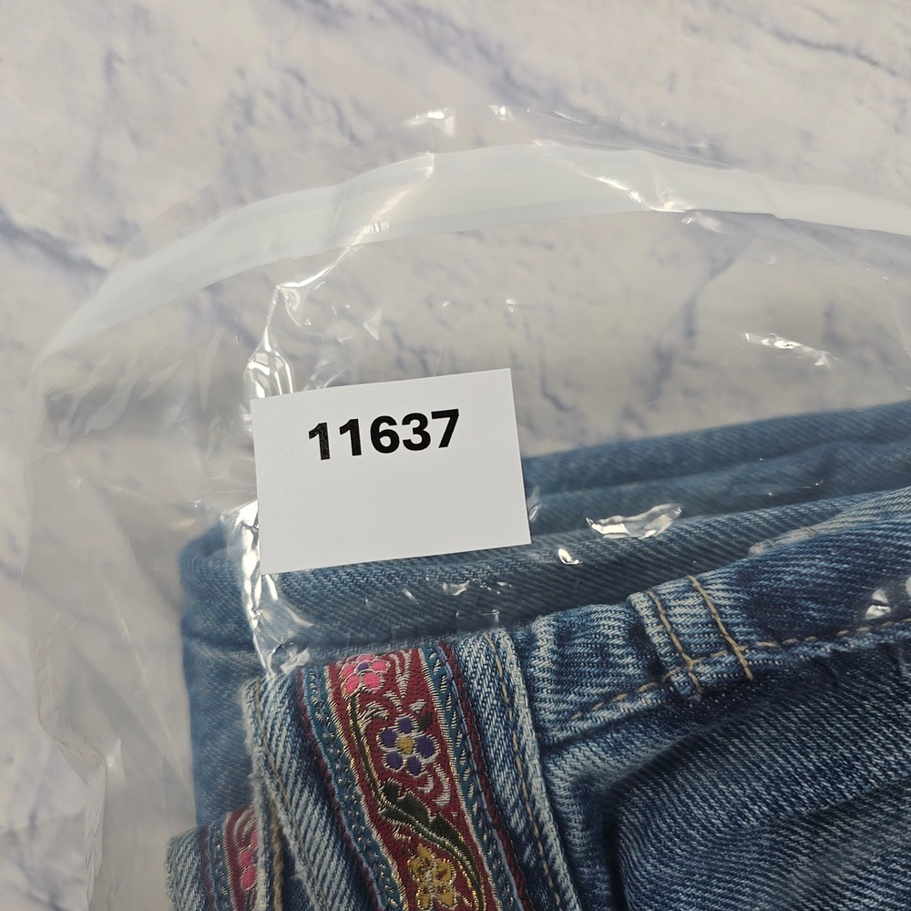 Old Navy Blue Jeans Womens 12 Medium Floral Embroidered Trim Wide Leg VINTAGE - Picture 13 of 13